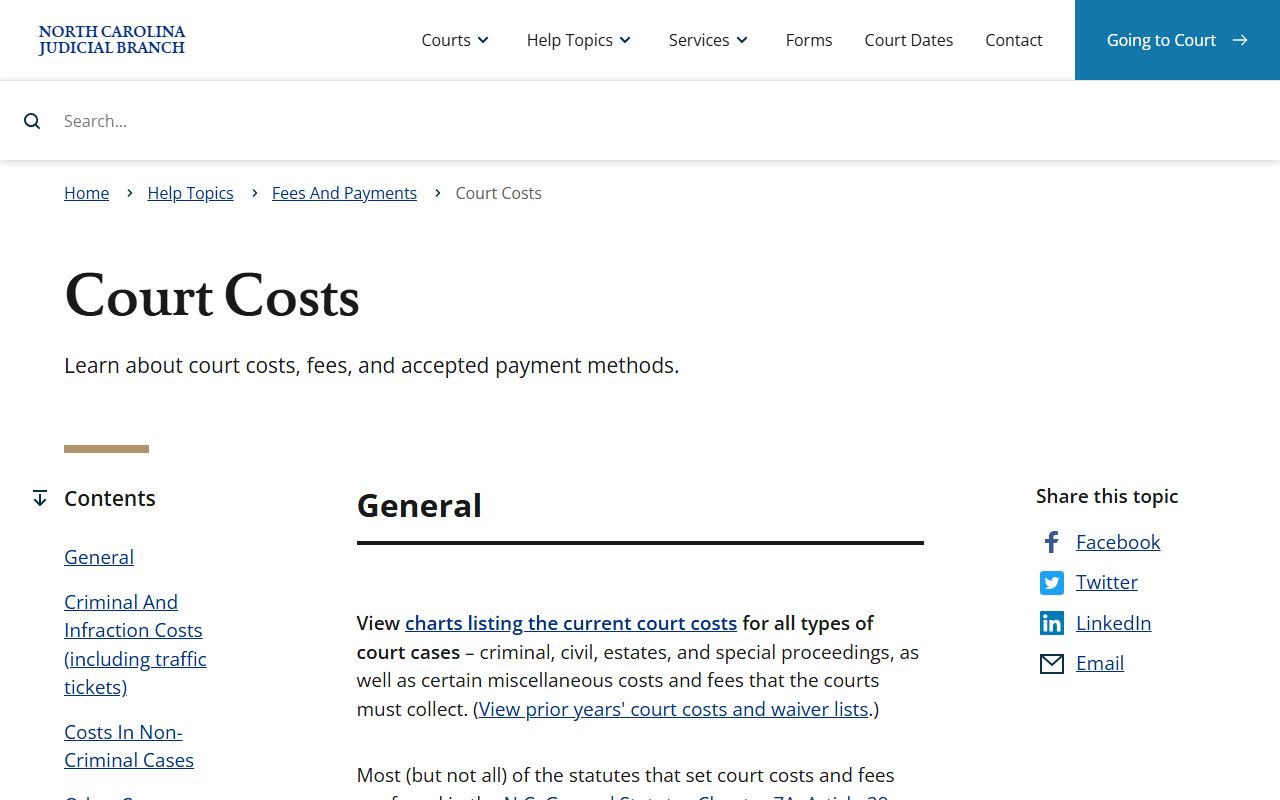 Cumberland County Clerk of Superior Court records court costs overview