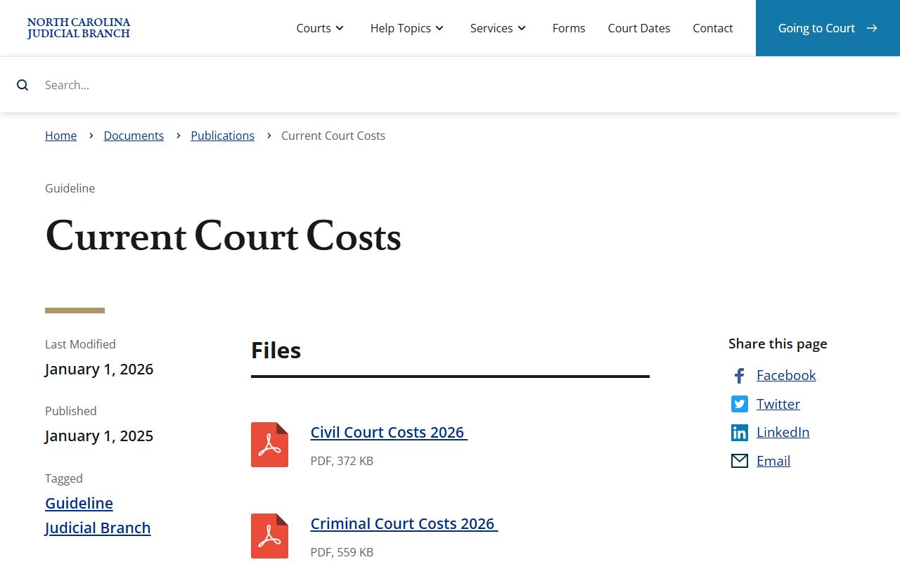 Cumberland County Clerk of Superior Court records current court costs