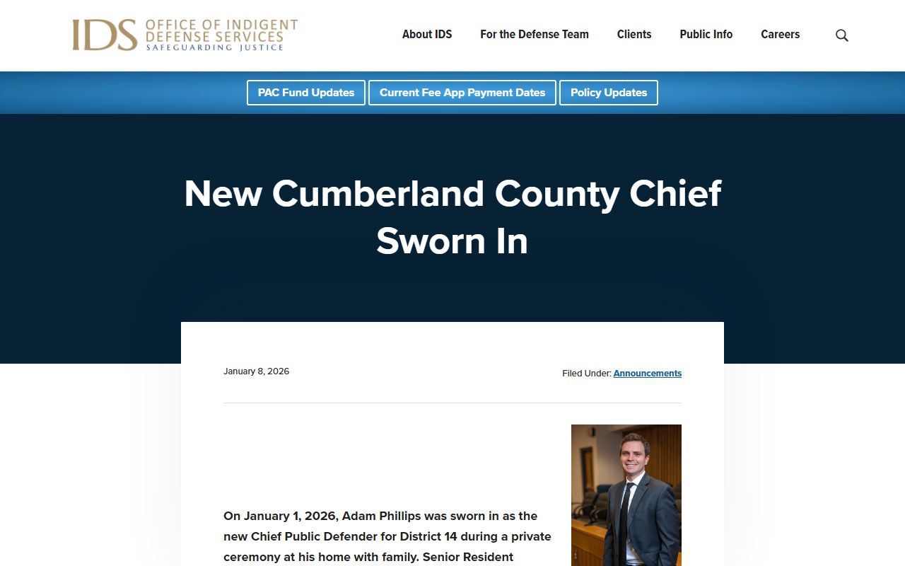 Cumberland County Superior Court chief public defender announcement