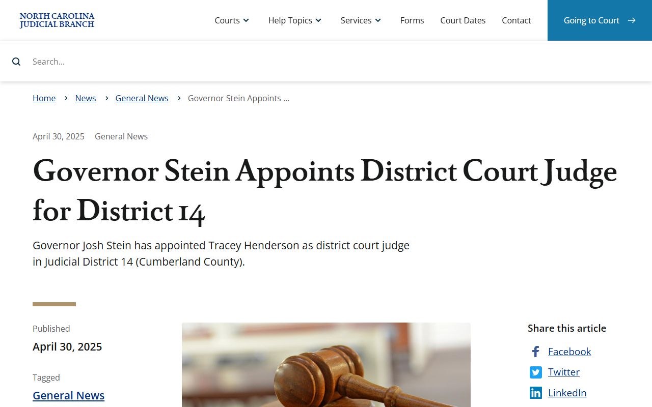 Cumberland County Superior Court District 14 judge appointment