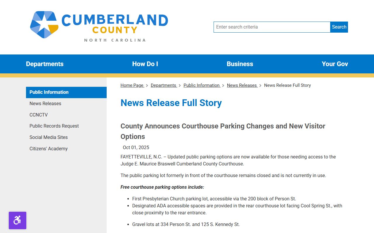 Cumberland County court records courthouse parking update
