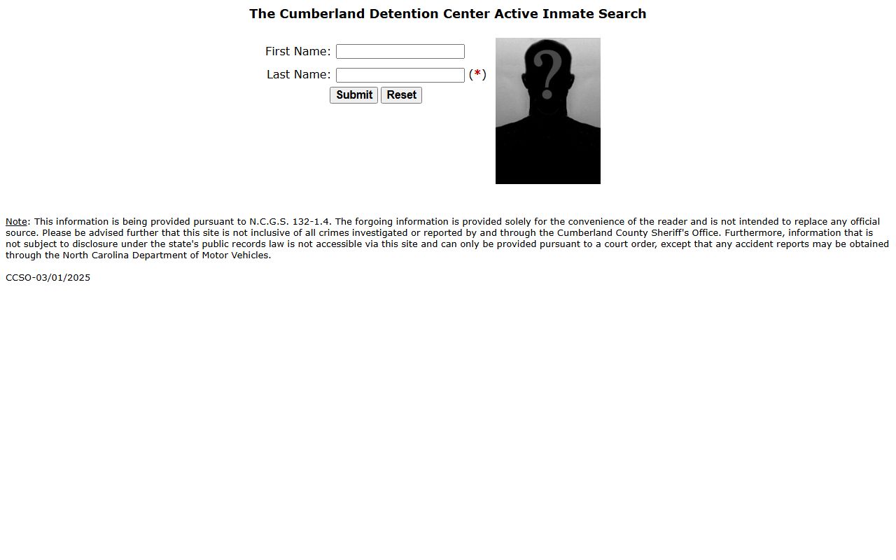 Cumberland County inmate records active inmate search interface