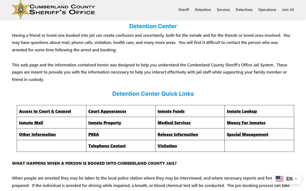 Cumberland County inmate records detention center information