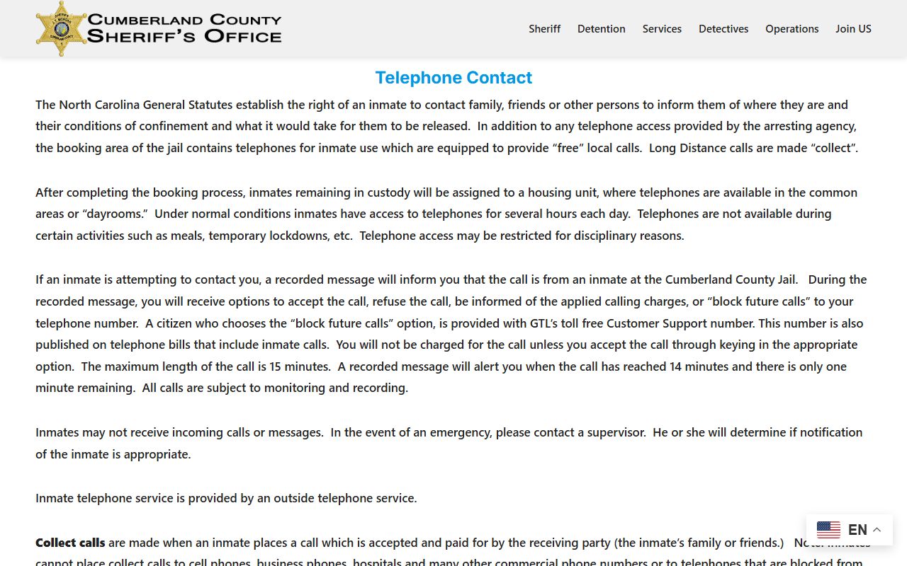 Cumberland County inmate records inmate telephone rules