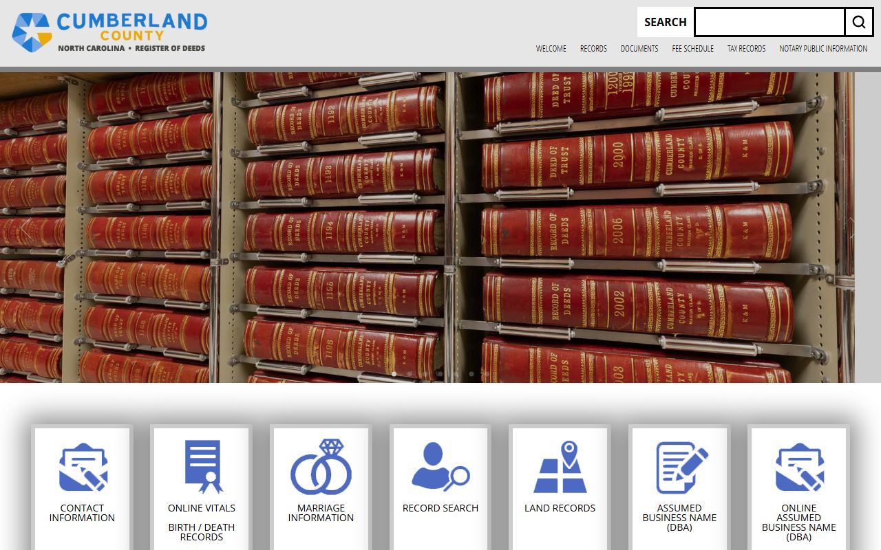 Cumberland County marriage records Register of Deeds page
