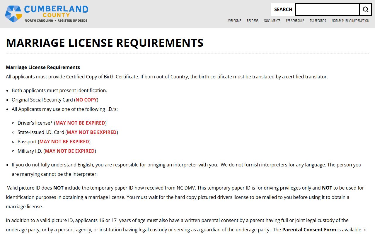 Cumberland County marriage records license requirements