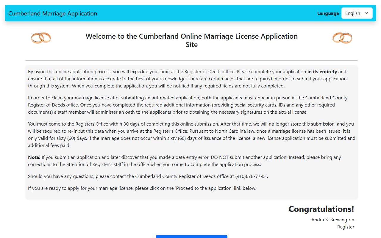 Cumberland County marriage records online application
