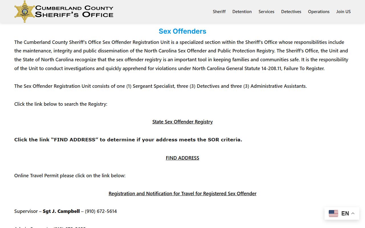 Cumberland County warrant records sheriff sex offender unit